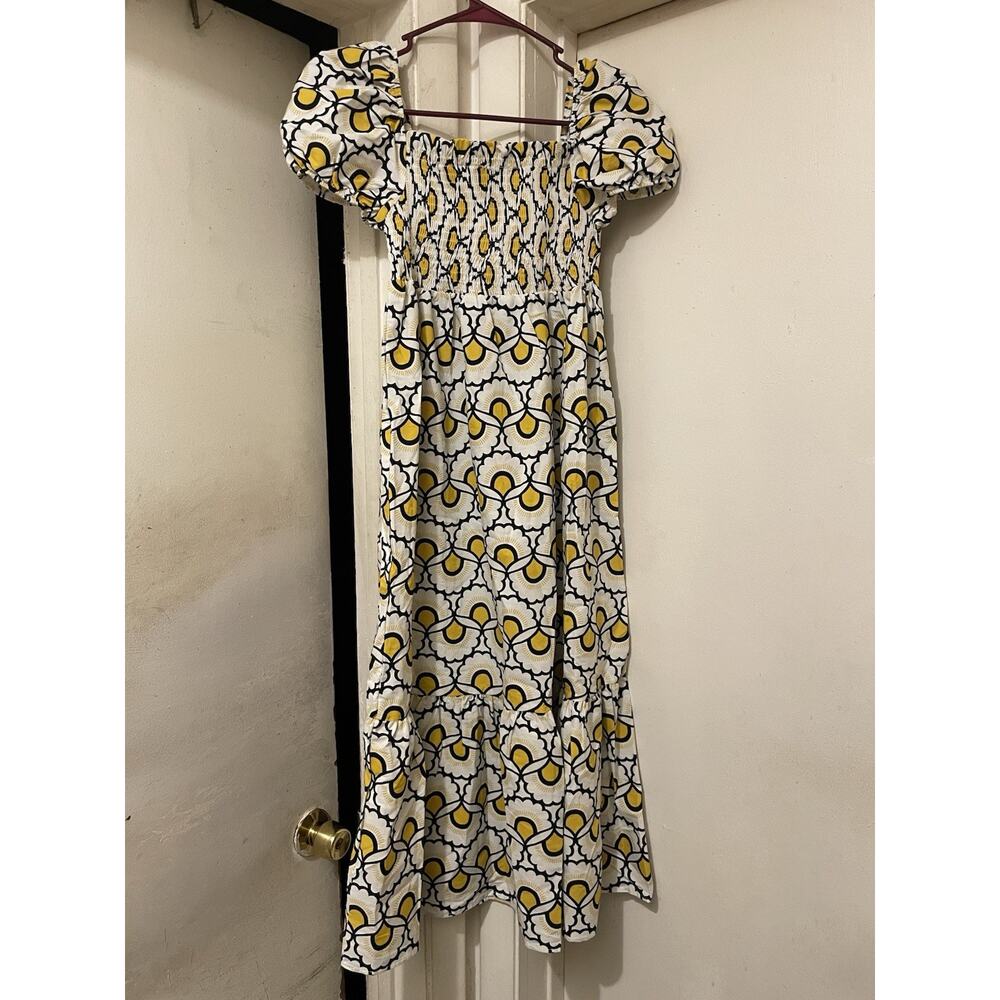 Retro Floral Puff Sleeve Midi Dress Smocked Boho Size Medium - Picture 2 of 8